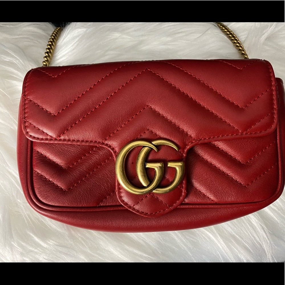 SOLD Red GG Marmont matelassé mini chain shoulder bag